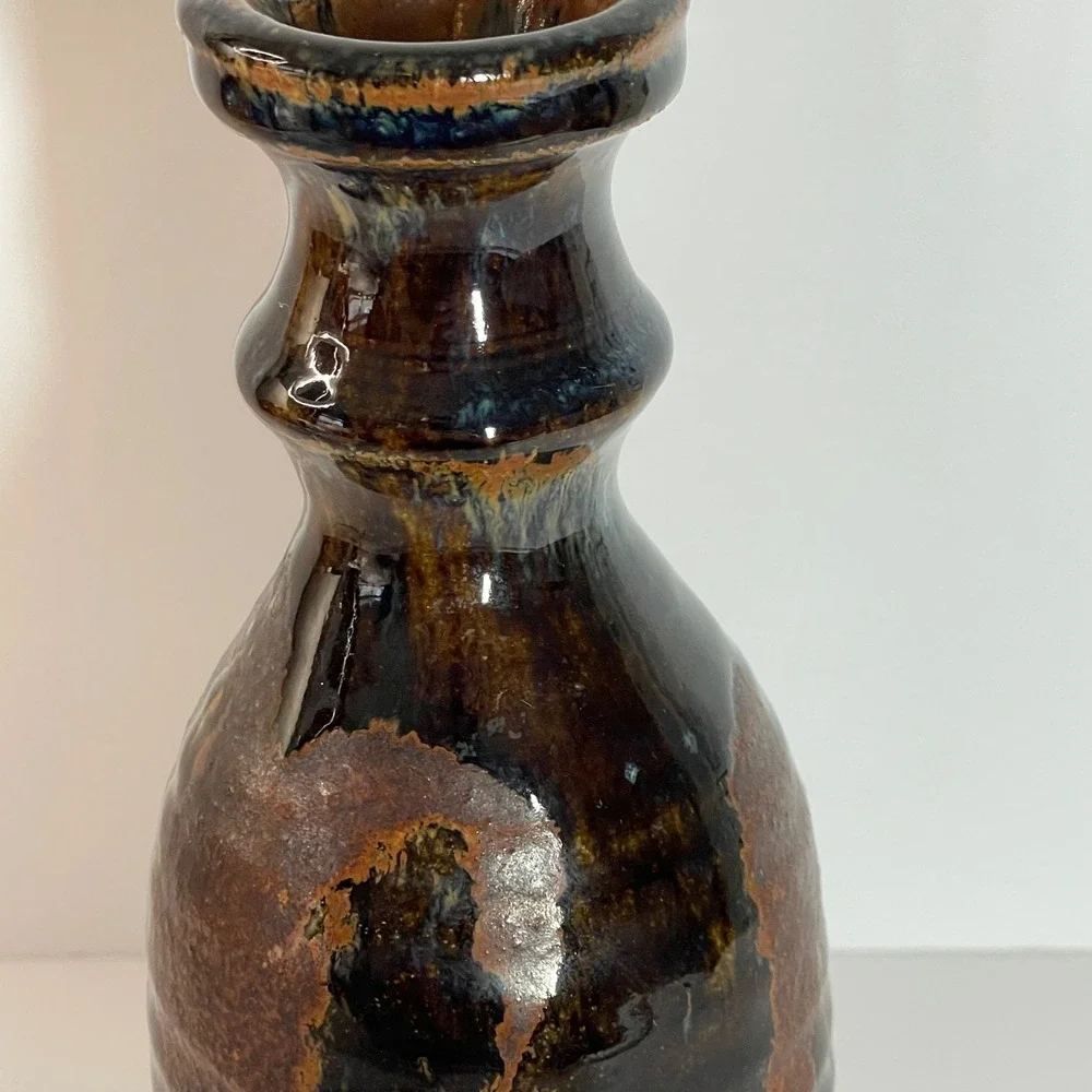Japanese Tokkuri Sake Pottery Vase Brown Rust Glaze Handcrafted Ceramic Bud Vase